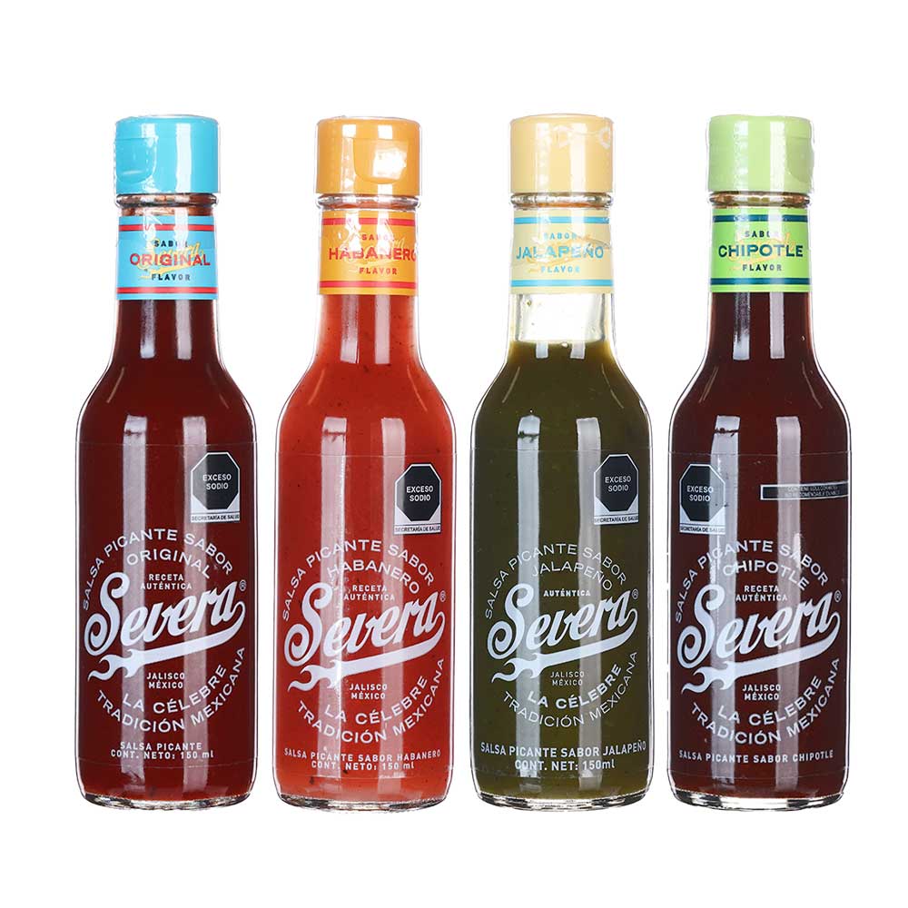Paquete 4 Salsas Severa - Original, Habanero, Jalapeño y Chipotle