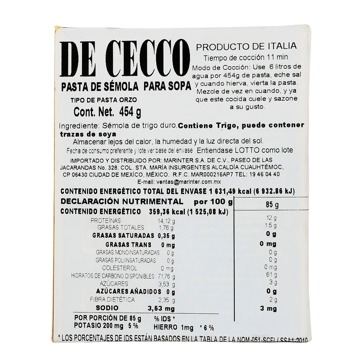 Pasta - De Cecco Orzo De Semola - 454 g - Italia