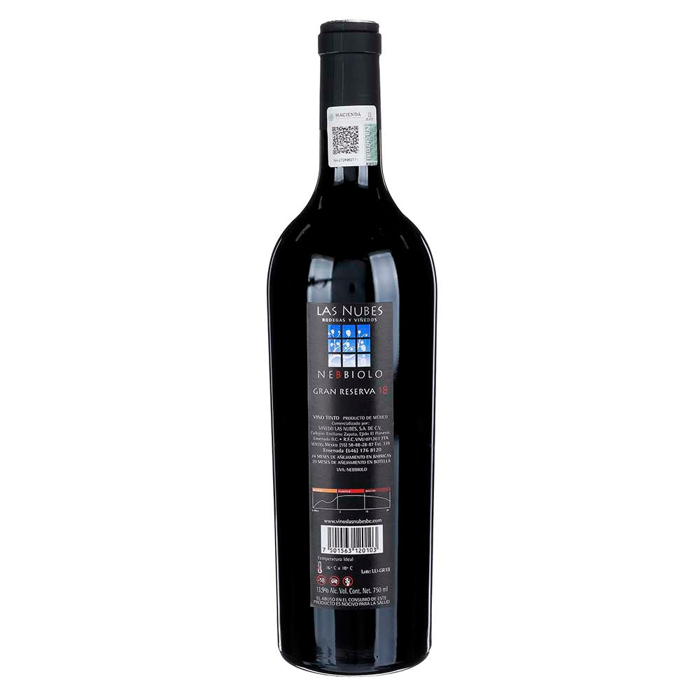 Vino Tinto Las Nubes Gran Reserva Nebbiolo 2018 de 750 ml - México