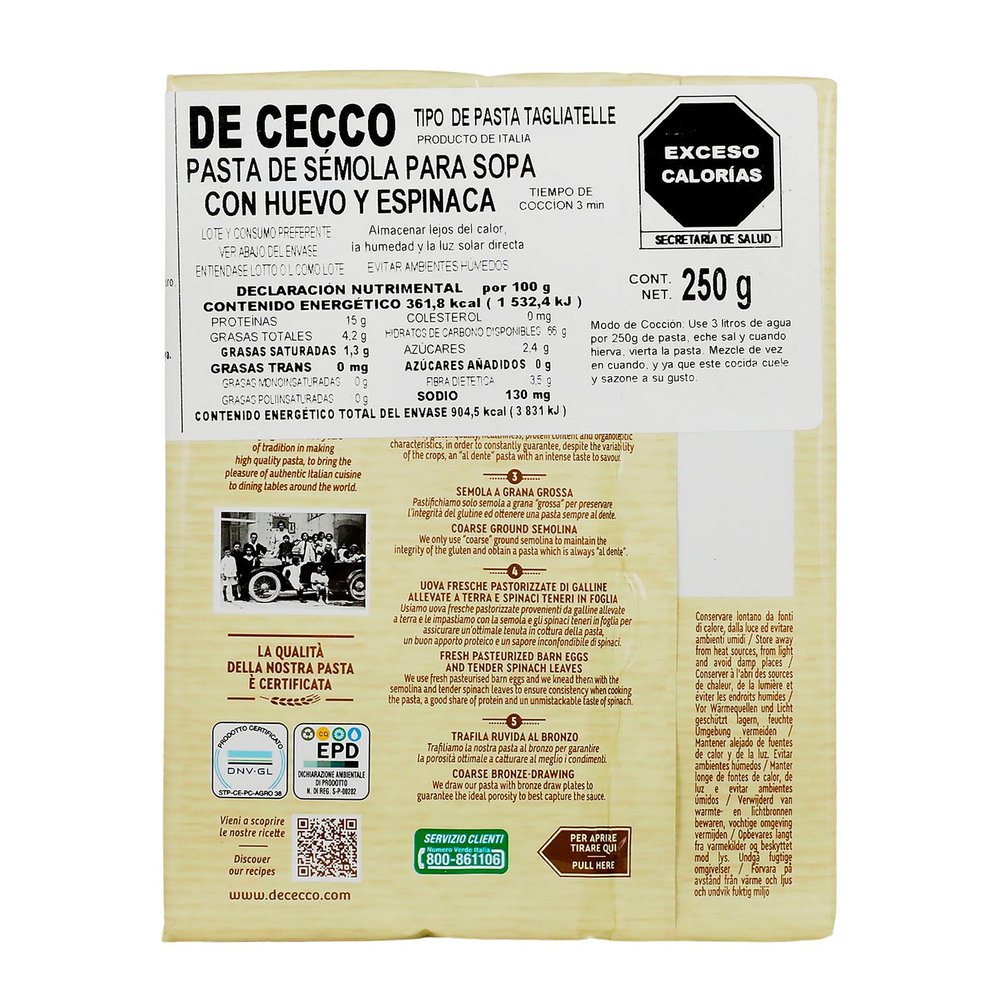 Pasta - De Cecco Tagliatelle Paglia e Fieno Con Huevo y Espina 250 gr - Italia