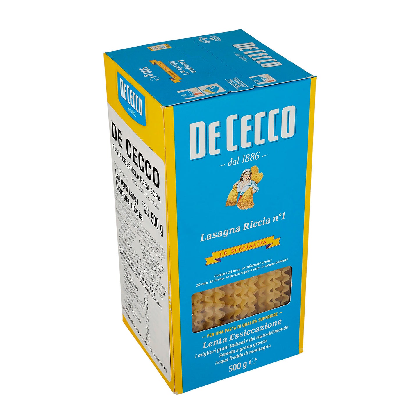 Pasta - De Cecco Lasagna Larga doppia ricci de Sémola -  500 gr - Italia