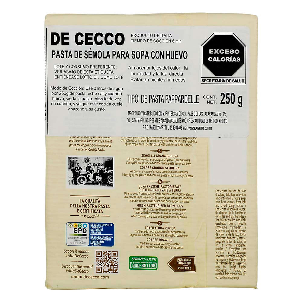 Pasta - De Cecco Papardelle Con Huevo 250 gr - Italia