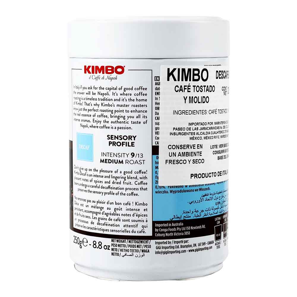 Café Kimbo Tostado y Molido Descafeinado Lata de 250 g - Italia