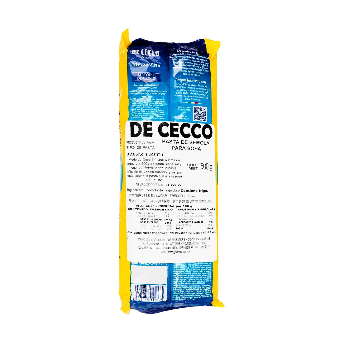 Pasta - De Cecco Mezza Zita De Sémola 500 gr - Italia